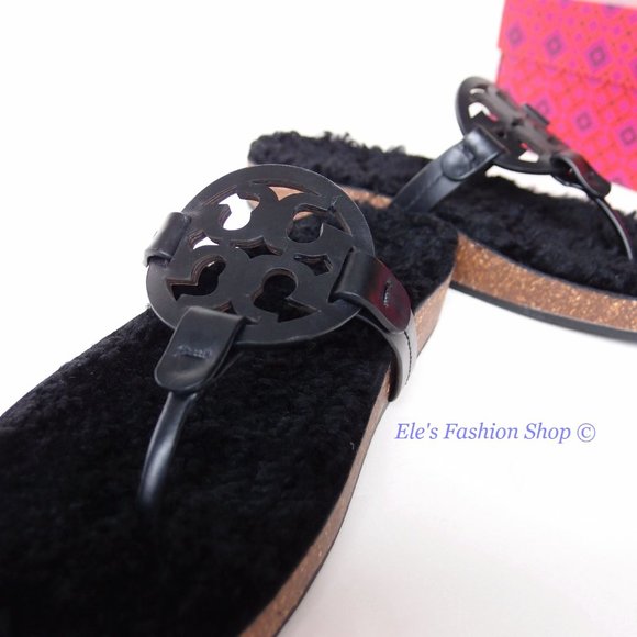 NIB Tory Burch Miller Cloud Shearling Leather Sandal Black US 8.5. Brand new - Picture 9 of 16